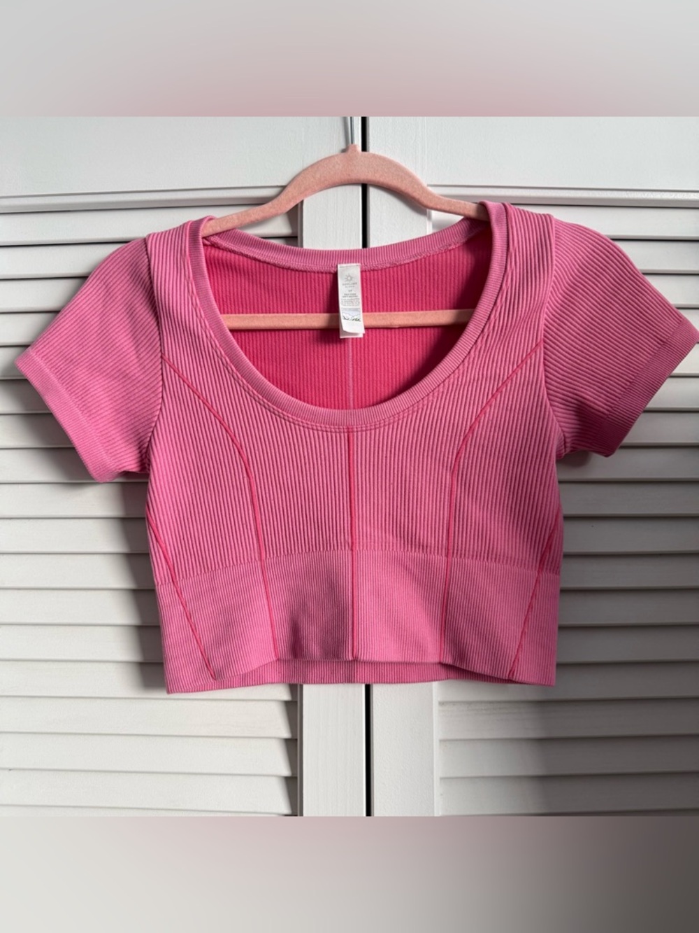 Aerie Offline Pink Ribbed Scoop Neck Crop Top